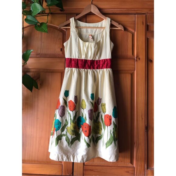 Antropologie Maeve Empire Waist Pleated Tulip Spring Dress SZ 0 - Picture 3 of 15